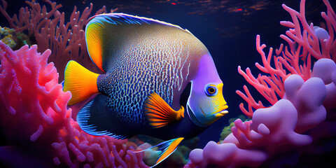 adorable angelfish swimming in the ocean - obrazy, fototapety, plakaty