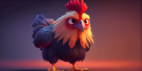 Angry rooster indoors with stern look - obrazy, fototapety, plakaty