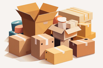 Pile of stacked sealed goods cardboard boxes. Delivery boxes Generative AI