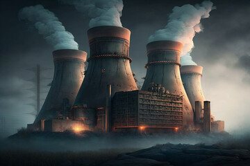 Industrial Power: Illustration of Thermal Power Plants. Ai generated.