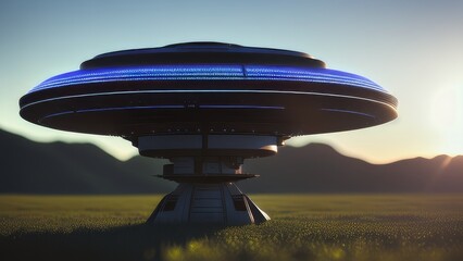 Naklejka premium ufo unidentified flying object hovering earth Generative AI