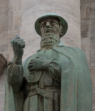 A Bronze Statue Of The Danish Reformer Hans Tausen In Front Of The Marble Church