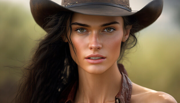 portraitof a girl, A glamorous portrait of a fashionable cowgirl, image created with ia