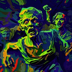 Group of zombies. Illustration. Generative AI