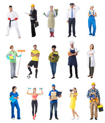 Diverse professions people on white