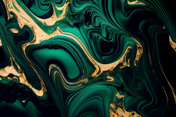 Obraz premium Liquid abstract green and gold marble texture watercolor painting, alcohol ink background