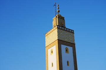 Minaret of Ahl Fas mosque in african capital city of Rabat in Morocco