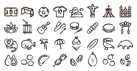 Brazil icon set (Hand-drawn line version)