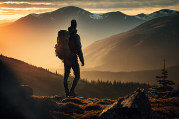 Fototapeta premium Outdoor Adventure: Illustration of a Man Hiking. AI generated.
