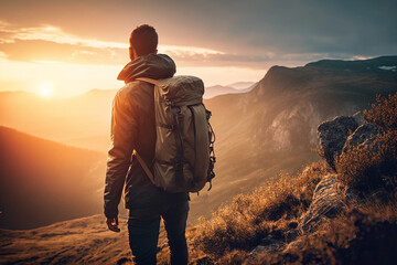 Outdoor Adventure: Illustration of a Man Hiking. AI generated.