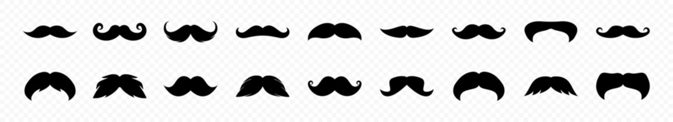 Moustache vector icon set. Moustache silhouettes. Black Hipster Mustache. Flat black moustache icon collection. Vector graphic