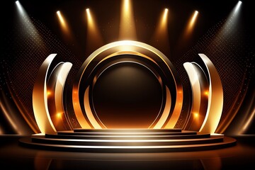 Neon circle with light effect on black background. Modern round frame with empty space for text for advertising, banner, Generative AI