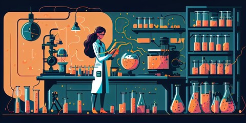 Girl studying science. Illustration. Generative AI