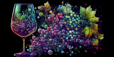 Abstract and colorful background of grapes and wine. Generative AI