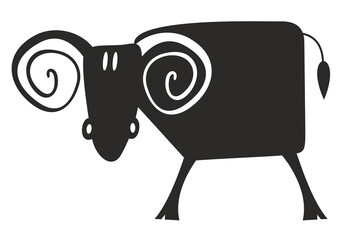 Original cartoon sheep or ram illustration.
Cute sheep or ram. Black and white illustration
