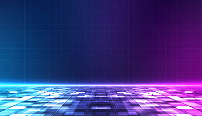 Retro cyberpunk style background. Sci-Fi background. Neon light grid landscapes. 80s, 90s