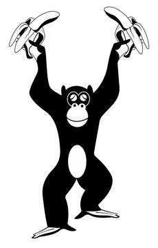 Monkey holding bananas.
Cute monkey holding bananas. Black and white illustration
