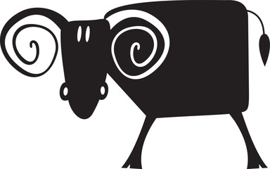 Original cartoon sheep or ram illustration.
Cute sheep or ram. Black and white illustration
