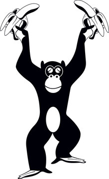 Monkey holding bananas.
Cute monkey holding bananas. Black and white illustration
