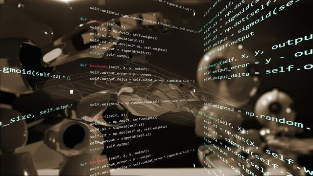 Robot Hands Typing Virual Hud Interface Keyboard Writing Programming Language Code Binary Web Concep Ai Working