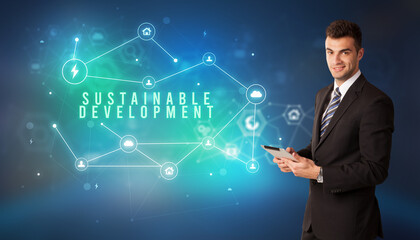 Businessman thinking about technology concept