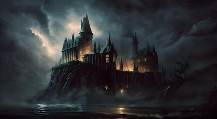  haunted castle  night dark and gloomy in cloud-generative ai