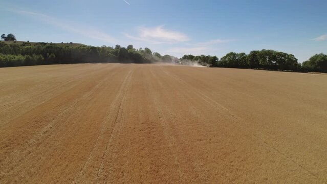 Coombe Hill Buckinghamshire Countryside Combine At Work Field Aerial Drone 1