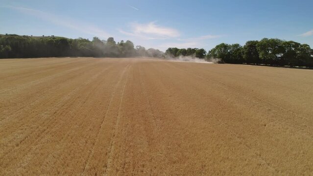 Coombe Hill Buckinghamshire Countryside Combine At Work Field Aerial Drone 2