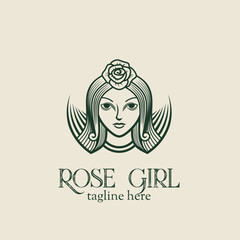 Beautiful woman logo with a rose on top of her head