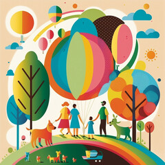 Obraz na płótnie Canvas Family and dog playing in the park. Generative AI