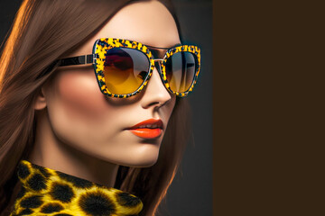 Young fashion model in sunglasses advertising banner webshop template.