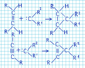 Chemical formula and outlines on notebook sheet. Education vector background. Retro school  notation.