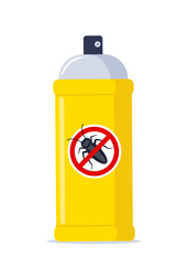 Repellent spray in the yellow bottle. Protection from the cockroach and other insect. Aerosol for bug bite prevention. Vector illustration.