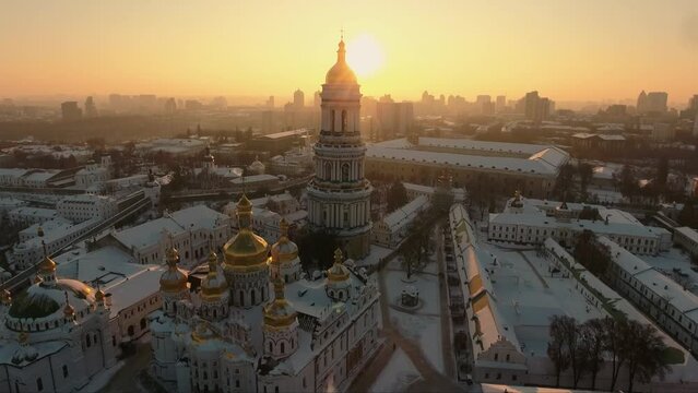 National Kyiv-Pechersk Historical Cultural Preserve. Aerial. Ukraine. Kyiv. Winter