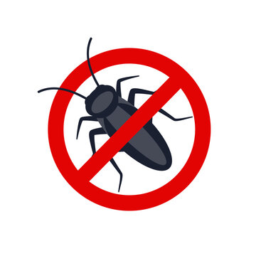 recommend clip art: Anti cockroach, pest control. Stop insects sign. Silhouette of cockroach in red forbidding circle, vector illsutration.