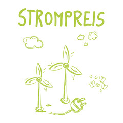 Strompreis Grafik Zeichnung Skizze Grün Wind Windenergie Windrad