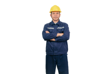 A man wearing a mechanic's work uniform