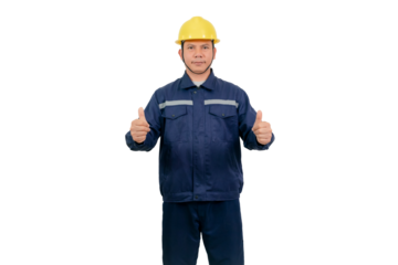 A man wearing a mechanic's work uniform