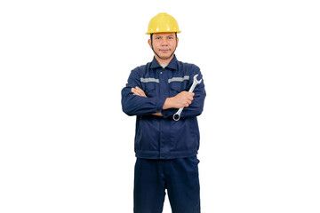 A man wearing a mechanic's work uniform