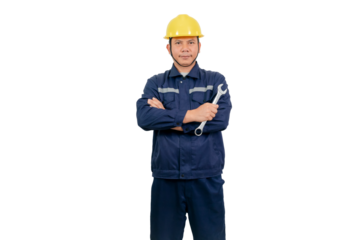 A man wearing a mechanic's work uniform