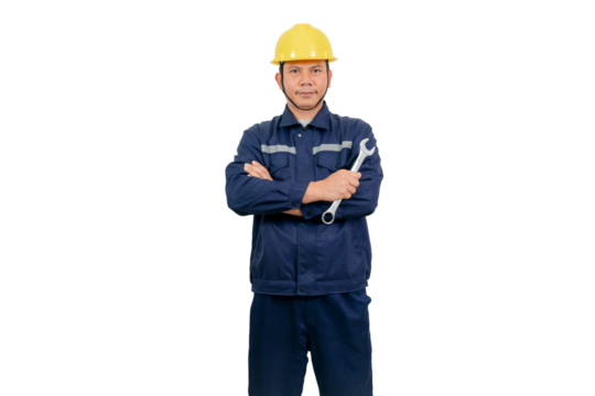A man wearing a mechanic's work uniform