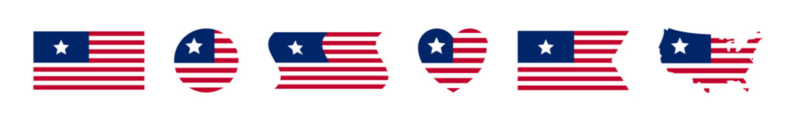 USA national flag. American flags collection. USA flag icons. United states of America national flag icons. United states symbols.