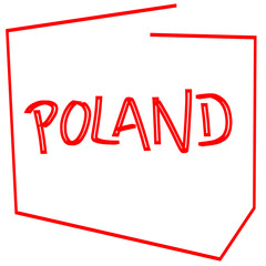 Estimated shape of the map of the Poland with the inscription in red and white colours, Vector illustration.