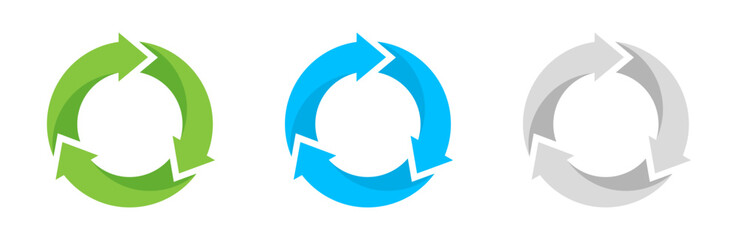 Recycling arrow icon set. Recycling, reusing, rotation symbols set. Rotation arrow icons.