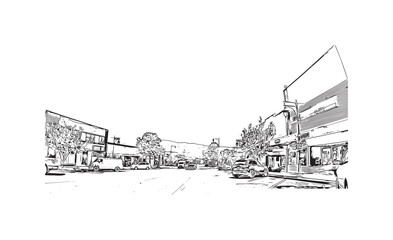 Building view with landmark of Port Alberni is the 
city in Canada. Hand drawn sketch illustration in vector. 