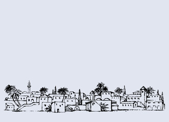 City in a desert. Vector drawing