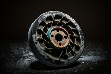 Disused Skate Wheel from the Past, Set Against a Black Background. Generative AI