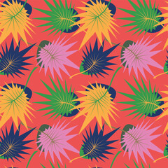 Fototapeta na wymiar palm leaves pattern, bright summer background