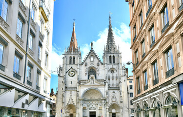 Famous gothic church of Saint Nizier in the Presquile district of Lyon, France