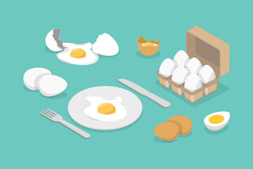 3D Isometric Flat Vector Set of Chicken Eggs, Organic Farm Product